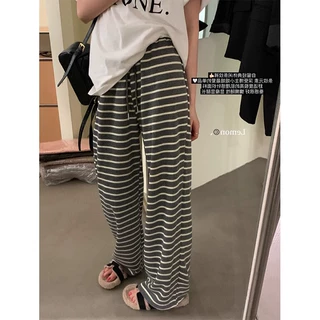 秋季上新~慵懒风条纹裤女高腰垂感显瘦阔腿宽松直筒休闲拖地裤