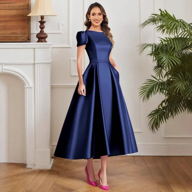 Aliexpress Independent Site Foreign Trade Evening Dress Banquet Satin Slim-Fit Elegant Dress Simple Wedding Bridesmaid Dress