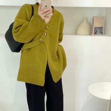 韓國東大門復古V領設計感小眾毛衣女外套新款寬松慵懶風針織開衫