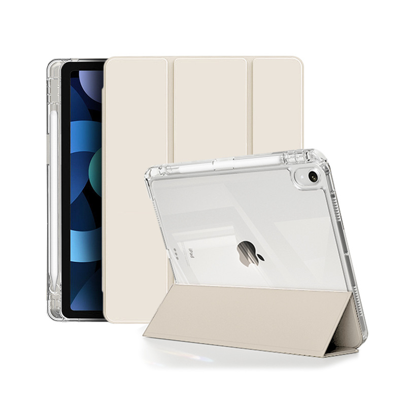 Funda protectora para iPad, soporte tríptico, funda para tableta, tapa abatible, alta transparencia, anticaídas, con diseño de ranura para lápiz.