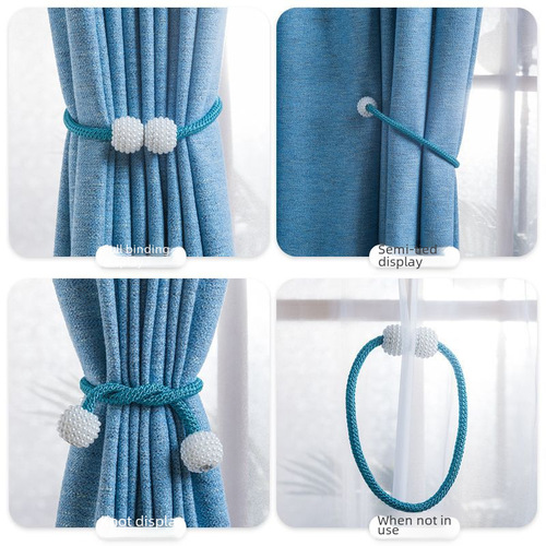 A creative curtain tie cord with a versatile magnetic fastener, suitable for modern minimalist curtains, pearl tie cord, no drilling required.