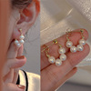 Fashionable universal advanced earrings from pearl with bow, silver needle, flowered, high-quality style, silver 925 sample