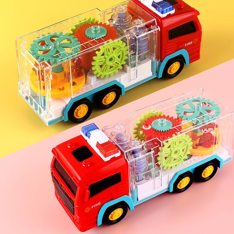 Dispersión eléctrica universal engranaje transparente camión de bomberos luminoso juguete coche modelo de coche de 3 - 6 años juguete