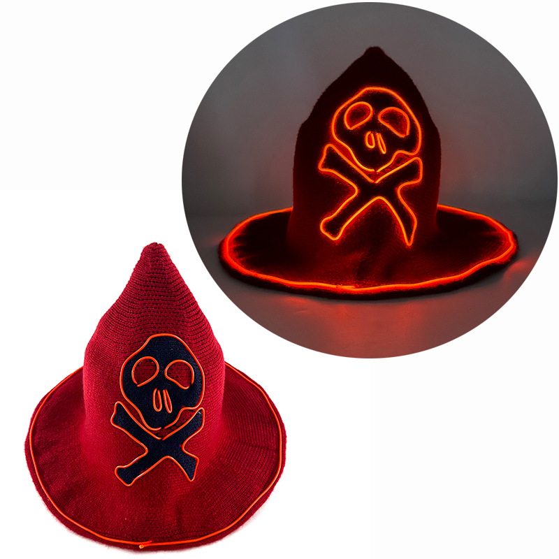 Comercio exterior nuevo LED calavera de Halloween sombrero luminoso hechizo sombrero de punto fantasma sombrero de fiesta europea y americana