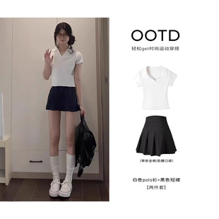 White Right Shoulder Polo Collar Short-Sleeved Women's T-Shirt 2025 New Summer Ootd Wear Slim Elegant Women's Top