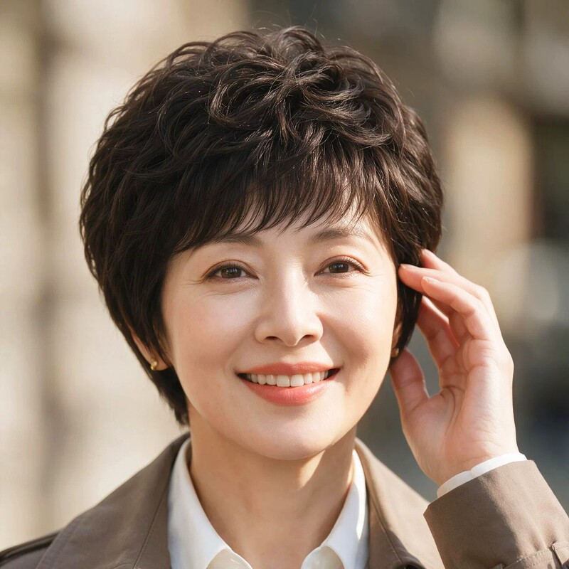 Curly wig, designed for mothers, high-end, realistic, and natural-looking, made with real hair, suitable for middle-aged and elderly women, for everyday wear, short hairstyle Curly wig, designed for mothers, high-end, realistic, and natural-looking, made with real hair, suitable for middle-aged and elderly women, for everyday wear, short hairstyle