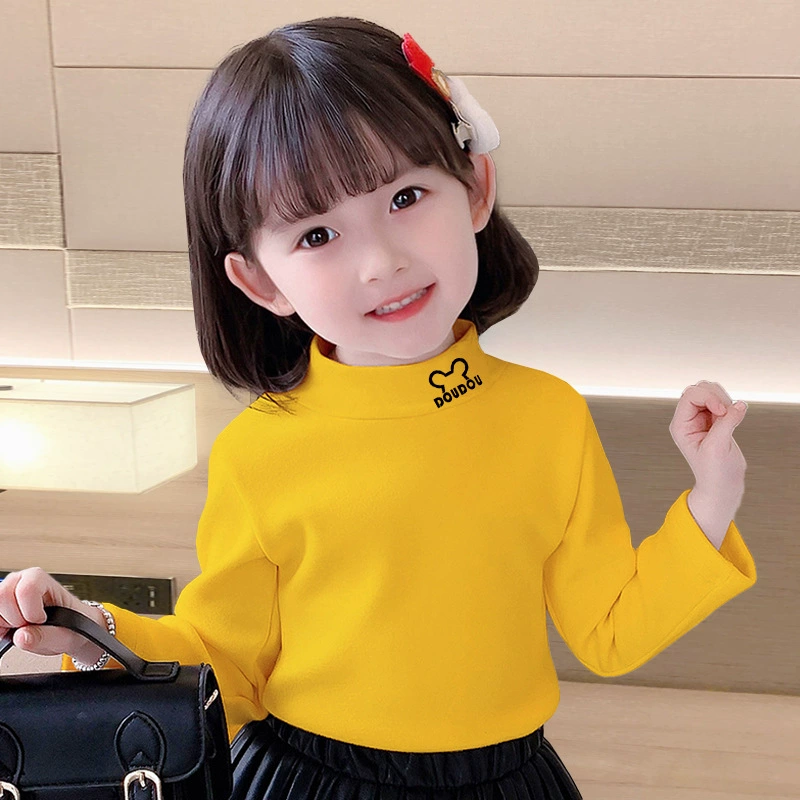 Прямая поставка с фабрики, Детская бархатная Базовая рубашка с полувысоким воротником и принтом декольте, детская осенне-зимняя футболка с длинным рукавом, пальто, осень