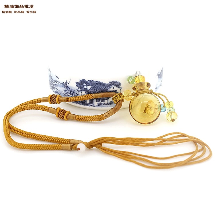 精油饰品网金黄色扁圆透明荷包满满精油瓶配双扣绳项链2.jpg