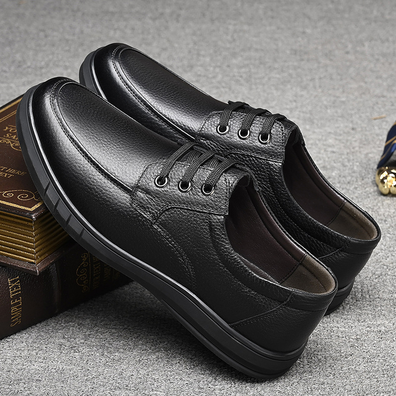 2025中老年男鞋爸爸鞋男士休闲单鞋皮鞋软皮软底防滑鞋子一件代发