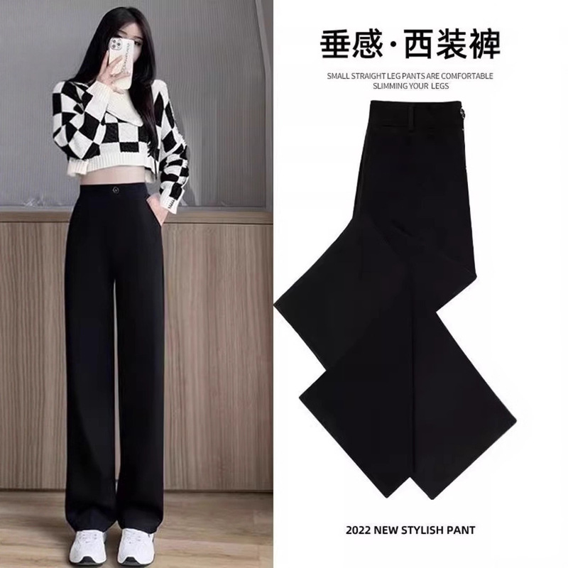 Black Suit Pants for Women 2025 Spring Design Drapedy Loose Wide Leg Pants High Waist Casual Straight Floor Mopping Pants Black Suit Pants for Women 2025 Spring Design Drapedy Loose Wide Leg Pants High Waist Casual Straight Floor Mopping Pants