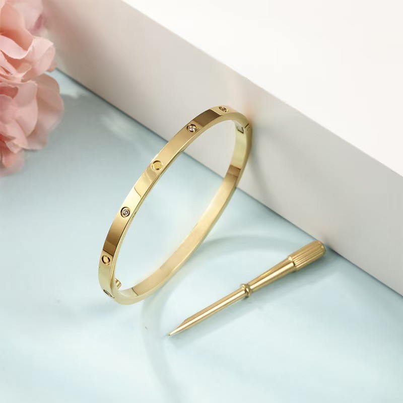 18er Roségold schmales Modell 6. Generation Kart Plus fadeless zehn Diamanten Damenarmband, schmales Modell einzeln gezacktes und einzelner Diamant doppelter Titanstahl Armband