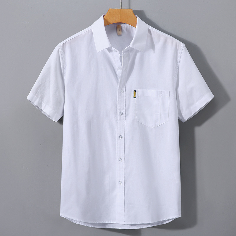 Summer dënn Männer wäiss Hemd, massiv Kotteng Kuerzärmlech modesch Casual Koreanesch Jugend Minimalistesch Hemd_voghion.com