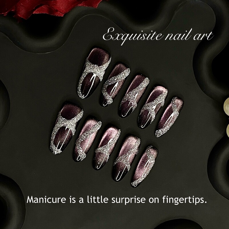 Almond Manicure Nails, Cat-Eye Prefabricated Removable Handmade Wearable Nails, Gilt Light Luxury Cross-Border Wearable Nails, High-End Almond Manicure Nails, Cat-Eye Prefabricated Removable Handmade Wearable Nails, Gilt Light Luxury Cross-Border Wearable Nails, High-End