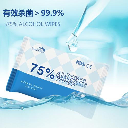 75酒精湿巾10片装卫生湿巾纸清洁免洗去菌湿巾alcohol英文小包装