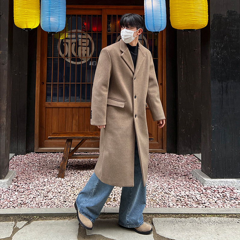 MYQ abrigo de lana de longitud media abrigo de invierno de los Hombres estilo coreano suelto forrado de lana gruesa gabardina británica