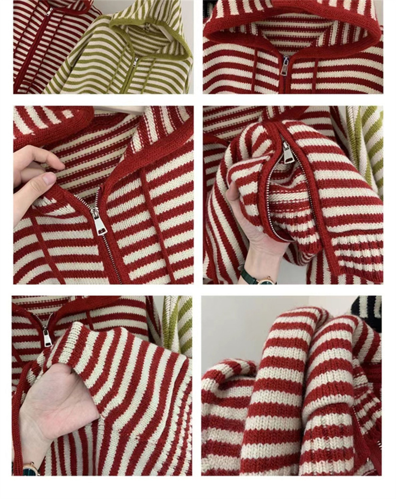 Striped cardigan sweater for women, 2022 autumn new style, loose zipper, outerwear, laid-back style knitted top jacket for women pic 16