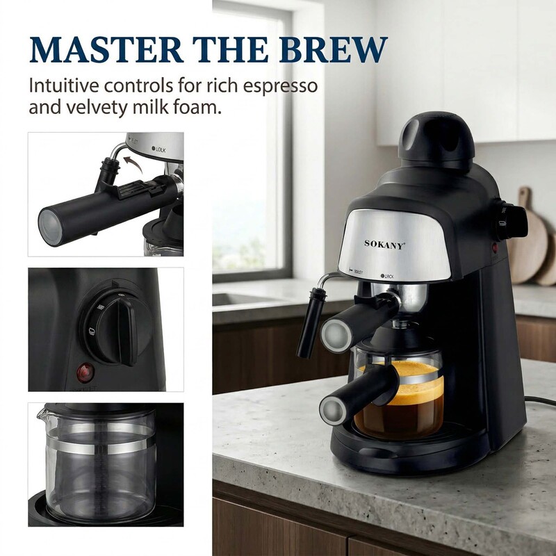 Cross-border export Italian espresso machine 800W multifunctional household semi-automatic steam espresso machine 4 cups