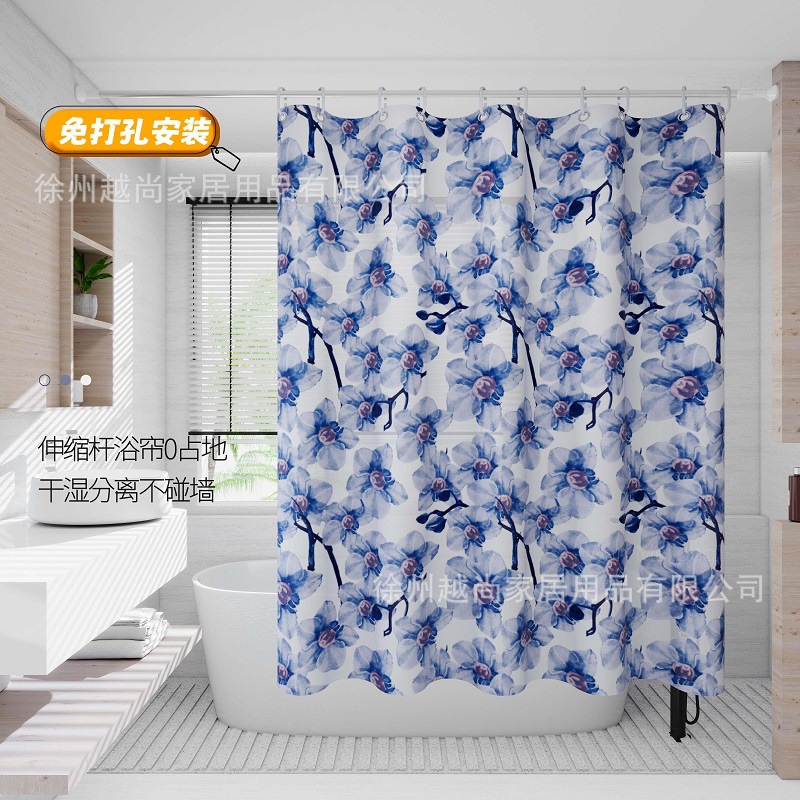 Cross-Border Peva Bathroom Shower Curtain Waterproof and Mildew-Proof Door Curtain Aliexpress Bath Blocking Partition Curtain Shower Curtain