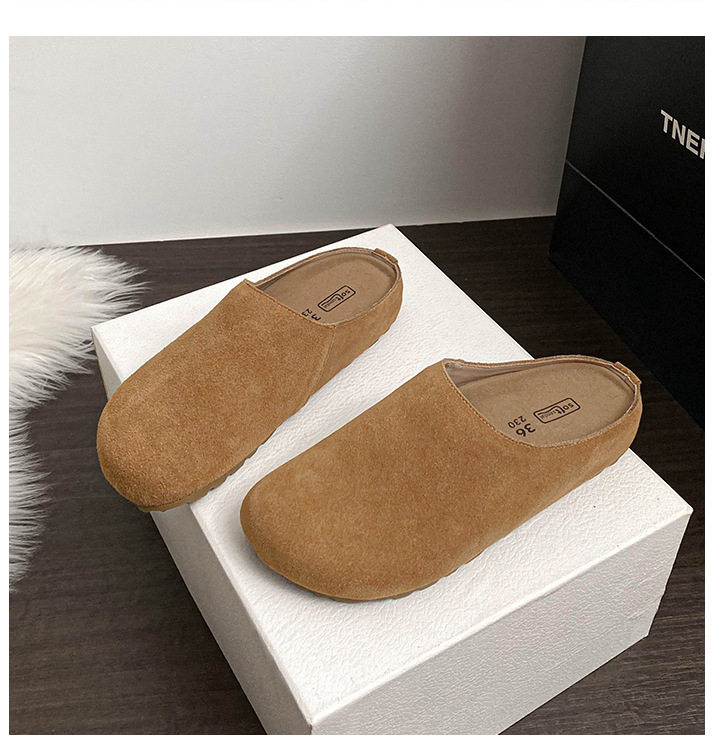 Dép lê nữ bít mũi đế dày mũi rộng phong cách Birkenstock, gót 3 cm — Màu caramel, Màu kaki, Màu mơ chi tiết 20