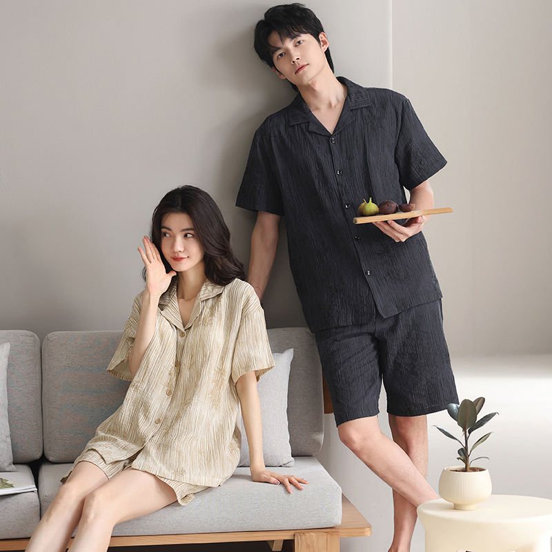 Pajamas de algodón para mujeres 2025 nuevo hombre de verano gran pareja de mangas cortas para mujeres con cojín de pecho conjunto de ropa para el hogar