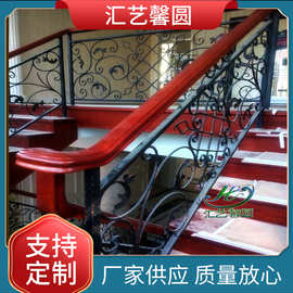 钢木铁艺楼梯手工锻打直线式楼梯扶手家装家用式扶手楼梯供应