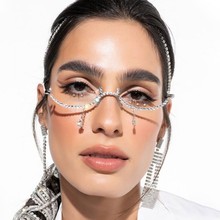 個性水滴眼鏡框 潮流街拍博主同款水鑽眼鏡配飾女 Eyeglass frame