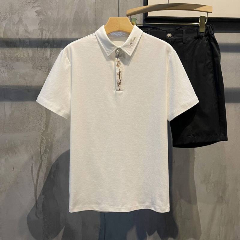 2025 National Wave New Chinese Plum Blossom Bordado solapa POLO Camisa casual de verano nuevo estilo de manga corta para hombres de moda