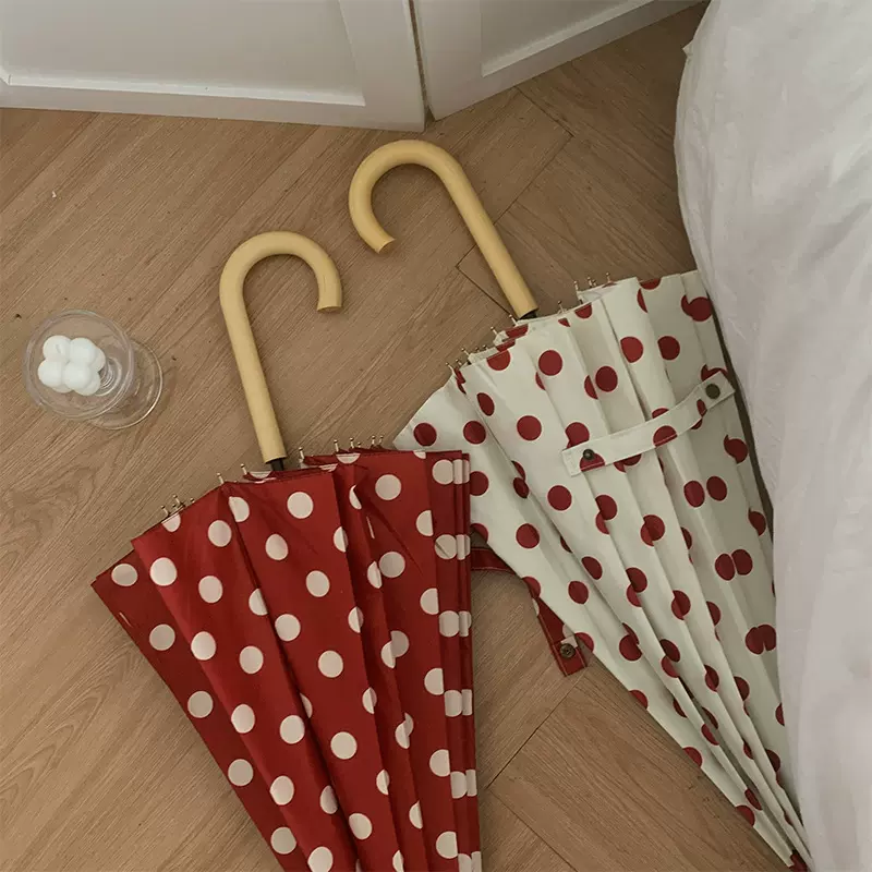 长柄伞港式雨伞女16骨抗风波点加大伞高级感自动结实晴雨两用