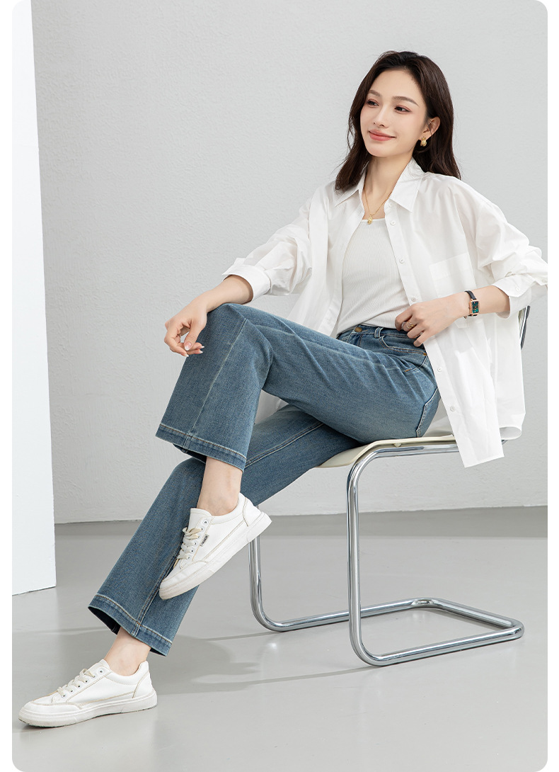 Quần jean nữ ống loe nhẹ cạp cao dáng 9 phân chất liệu Tencel — Cao bồi xanh chi tiết 22
