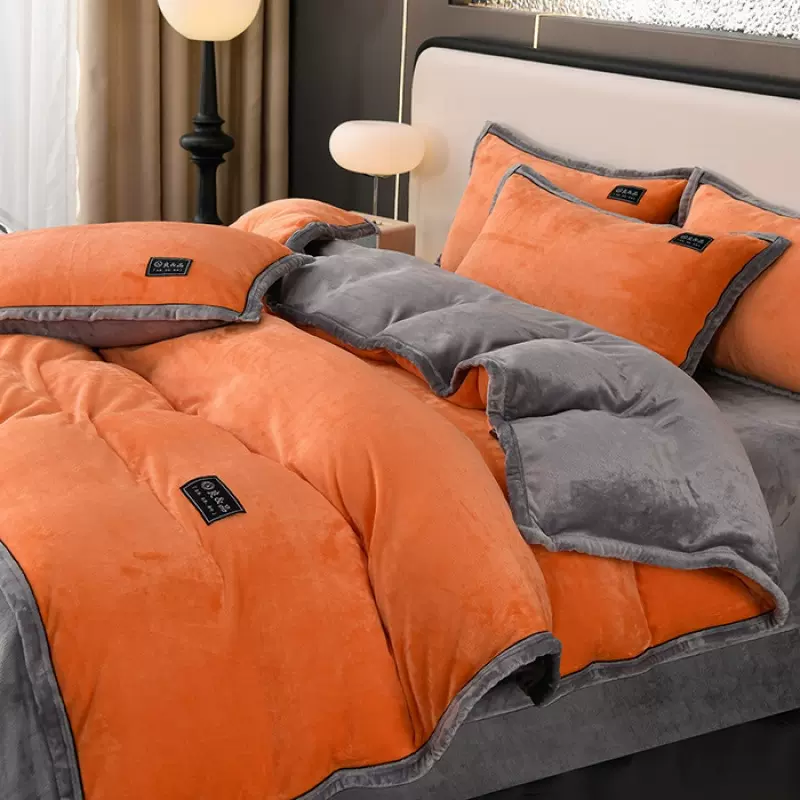 冬季加厚牛奶双面四件套珊瑚双面绒床单保暖被套床上用品纯色加绒