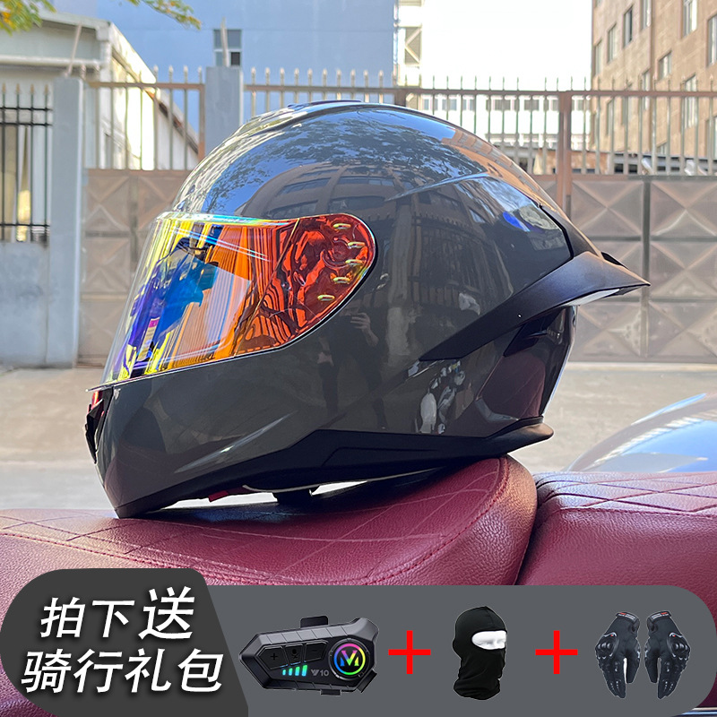 Nueva certificación estándar nacional motocicleta casco completo casco neto Bluetooth hombres y mujeres personalidad de verano cuatro estaciones cola grande pareja corriendo