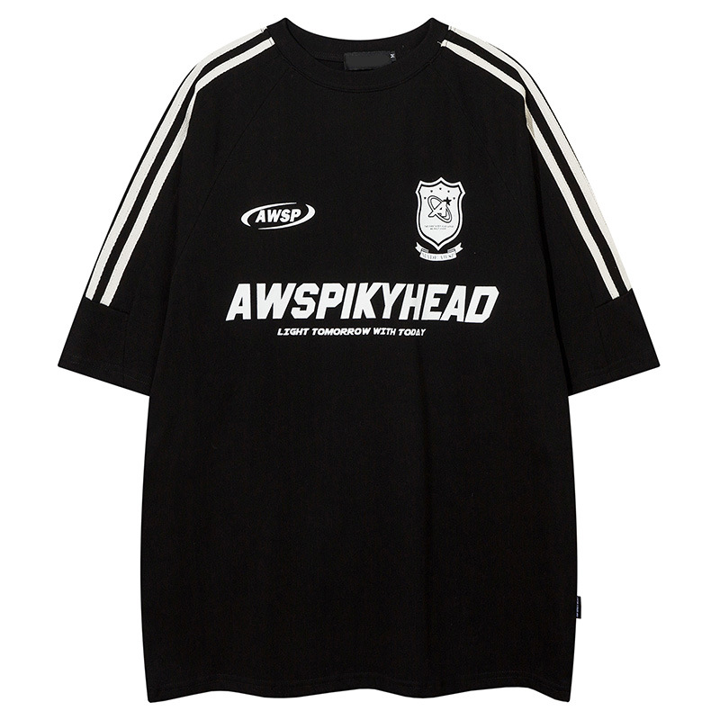 YPRS Ameriška stranska črtasta niche ball obleka s kratkimi rokavi, moška in ženska ohlapna prevelika majica_voghion.com