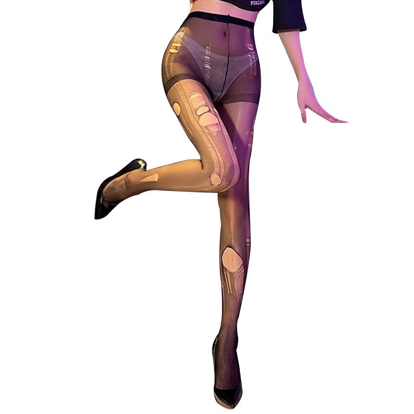 Medias sexuales, mano desgarrada, medias sin desgarrar, medias ultra delgadas, agujeros desgarrados arbitrariamente, medias de piernas, seda negra, deseo puro.