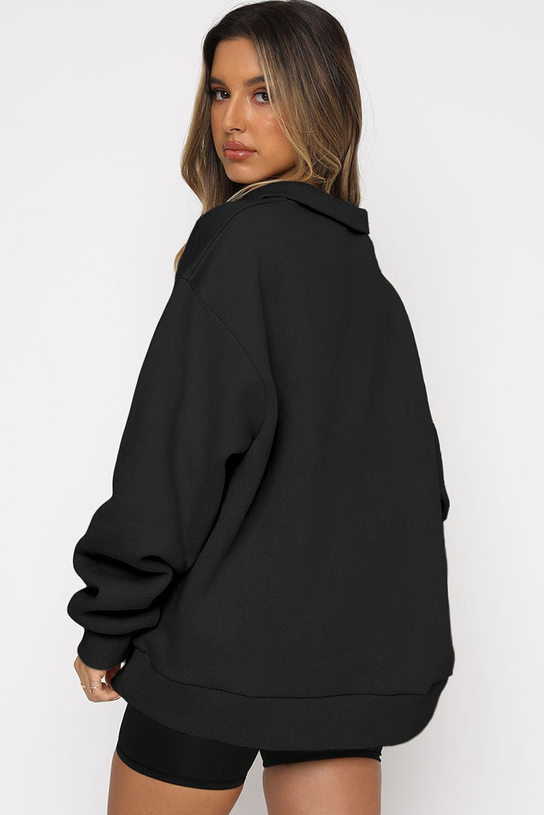 Zipper Collared Solid Color Loose Sweatshirt in Hoodies & Sweatshirts