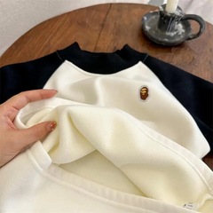 兒童打底衫2023秋冬季新品男女童撞色簡約長袖T寶寶加絨潮牌衛衣