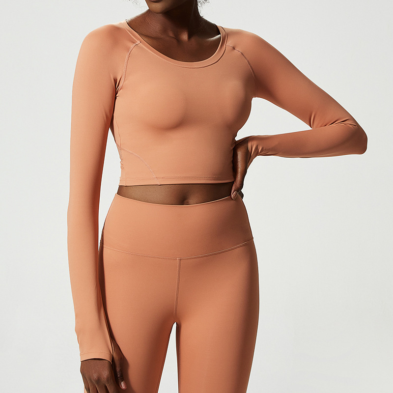 C 155合紗露臍長袖岱柿色