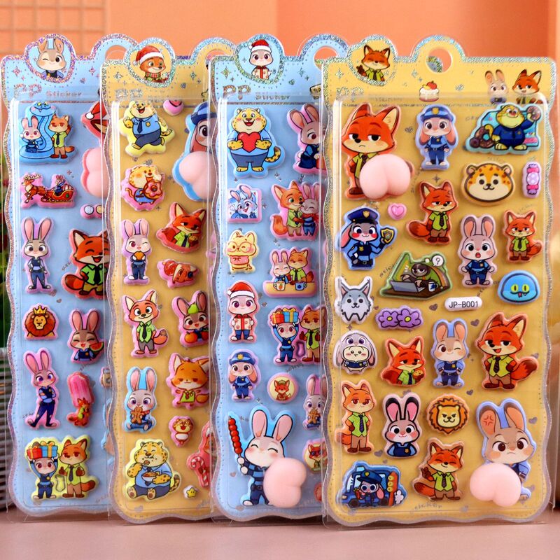 Children's Cartoon Zootopia Movie-Themed Bubble Stickers, Thickened Soft Cute Butt-Shaped Stress-Relief Stickers
