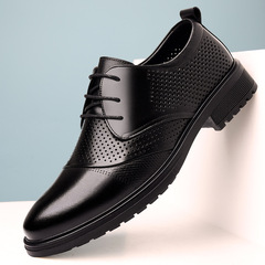 Formal leather shoes for men, hollow leather, breathable, business casual, lace-up, pointed toe, soft sole, men's sandals, trendy one-piece drop shipping