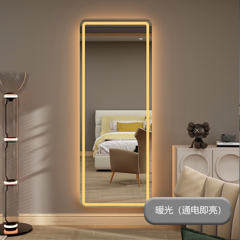 Espejo inteligente de detección cuadrada pantalla táctil dormitorio luminoso led pared prueba de vestir todo el cuerpo espejo espejo de baño image 8