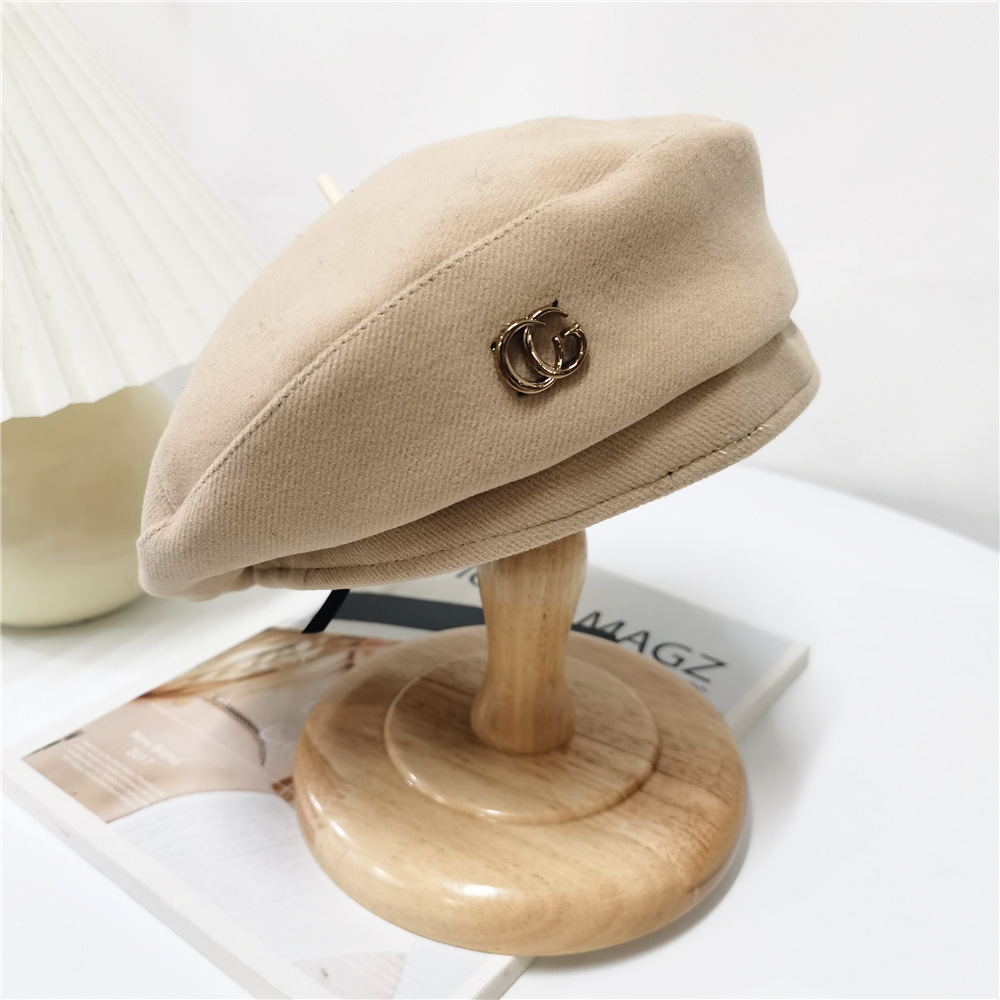 Korean woolen beret for autumn and winter, European and American simple CG, versatile octagonal hat, retro fashion, Chirp Chirp bud hat trend pic 3