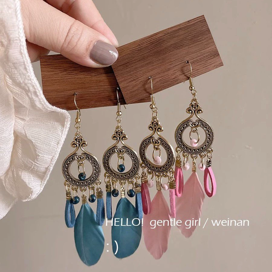 Mosquito coil with tassels, retro ethnic ear clips, earrings for photo sessions, silver 925 sample