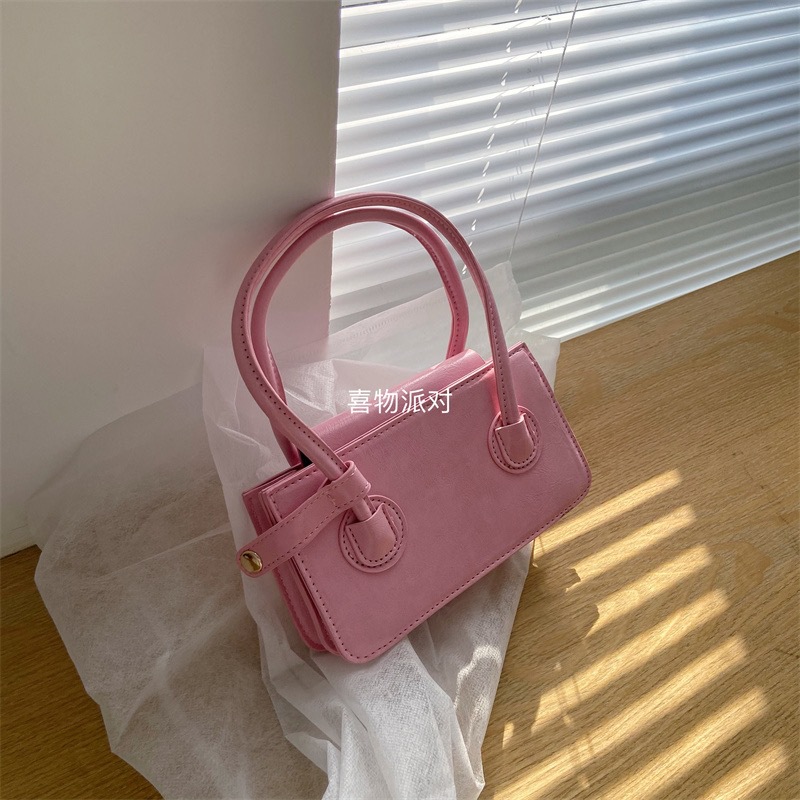 小眾女包極簡迷你粉色小方包2024新款洋氣質感小包包手提斜跨包潮