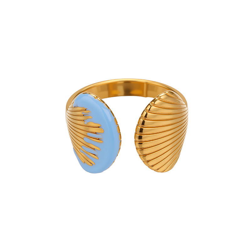 TENA estilo de oro de 18 quilates no se pierde color goteo de aceite anillo de conchas de nicho de alta calidad estilo marino joyas