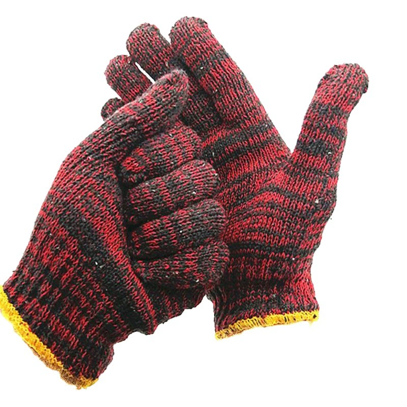 Перчатки для защиты труда, утолщенные и износостойкие, со скидкой, одинарная морозостойкая трикотажная хлопчатобумажная пряжа, красный цветок, строительный сайт, защитная хлопчатобумажная нить, ручная белая