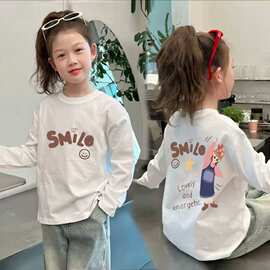 女童纯棉春秋装2025时尚可爱女孩印花中大童春秋圆领长袖T恤童装