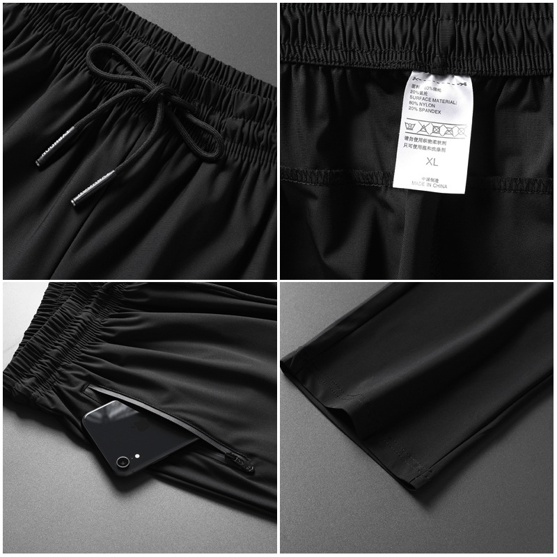 Pantalones deportivos de verano elásticos transpirables más tamaño pantalones atados al tobillo de secado rápido en stock pantalones finos de seda de hielo fábrica de hombres al por mayor