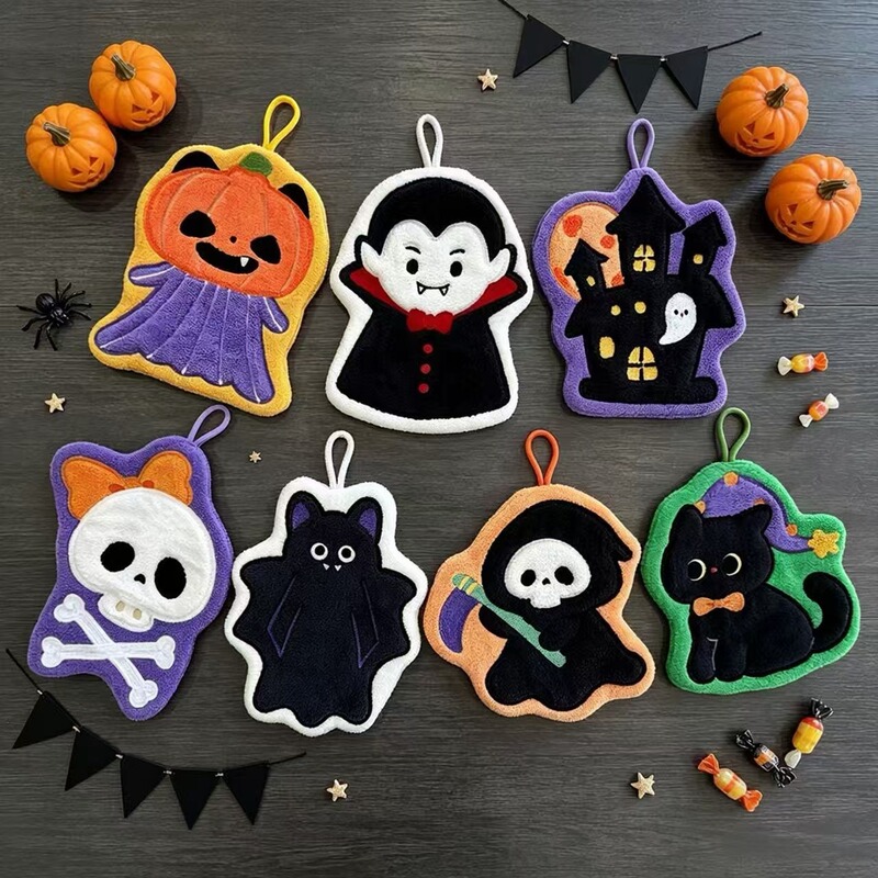 Halloween Coral Fleece Hand Towel for Kitchen, Hangable, Absorbent, Quick-Drying, Thick, Non-Shedding Cleaning Cloth Halloween Coral Fleece Hand Towel for Kitchen, Hangable, Absorbent, Quick-Drying, Thick, Non-Shedding Cleaning Cloth