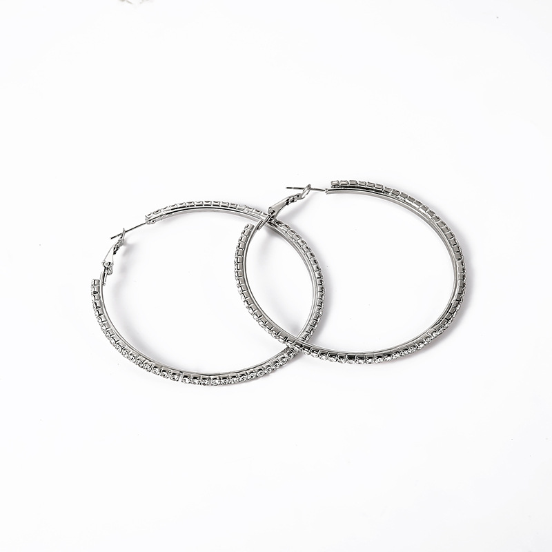 Exaggerated Full Diamond Geometric Circle Earrings display picture 2