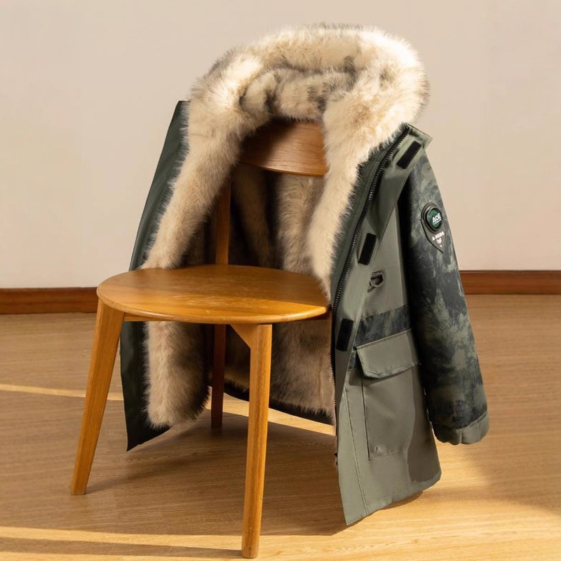 Haining Paike Men's Cotton Coat Cold-Proof Clothing Mink Liner Removable Thickeneded Fur Mink Coat Jacket Winter