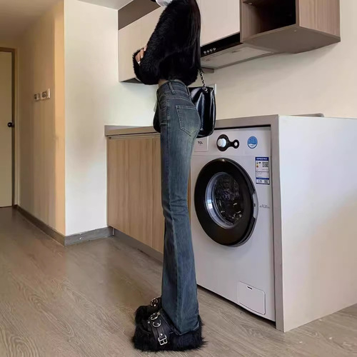2024 high-waisted women's design autumn versatile trendy bootcut jeans niche slimming new stretch flared pants